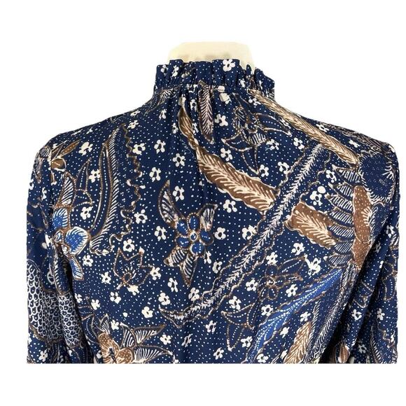 Cara Cara Tanglewood Dress Batik Navy Blue Midi Cinch Waist Long Sleeve Boho S - Picture 11 of 14